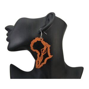 Africa Map with Lady Carrying Basket Hallow Earrings